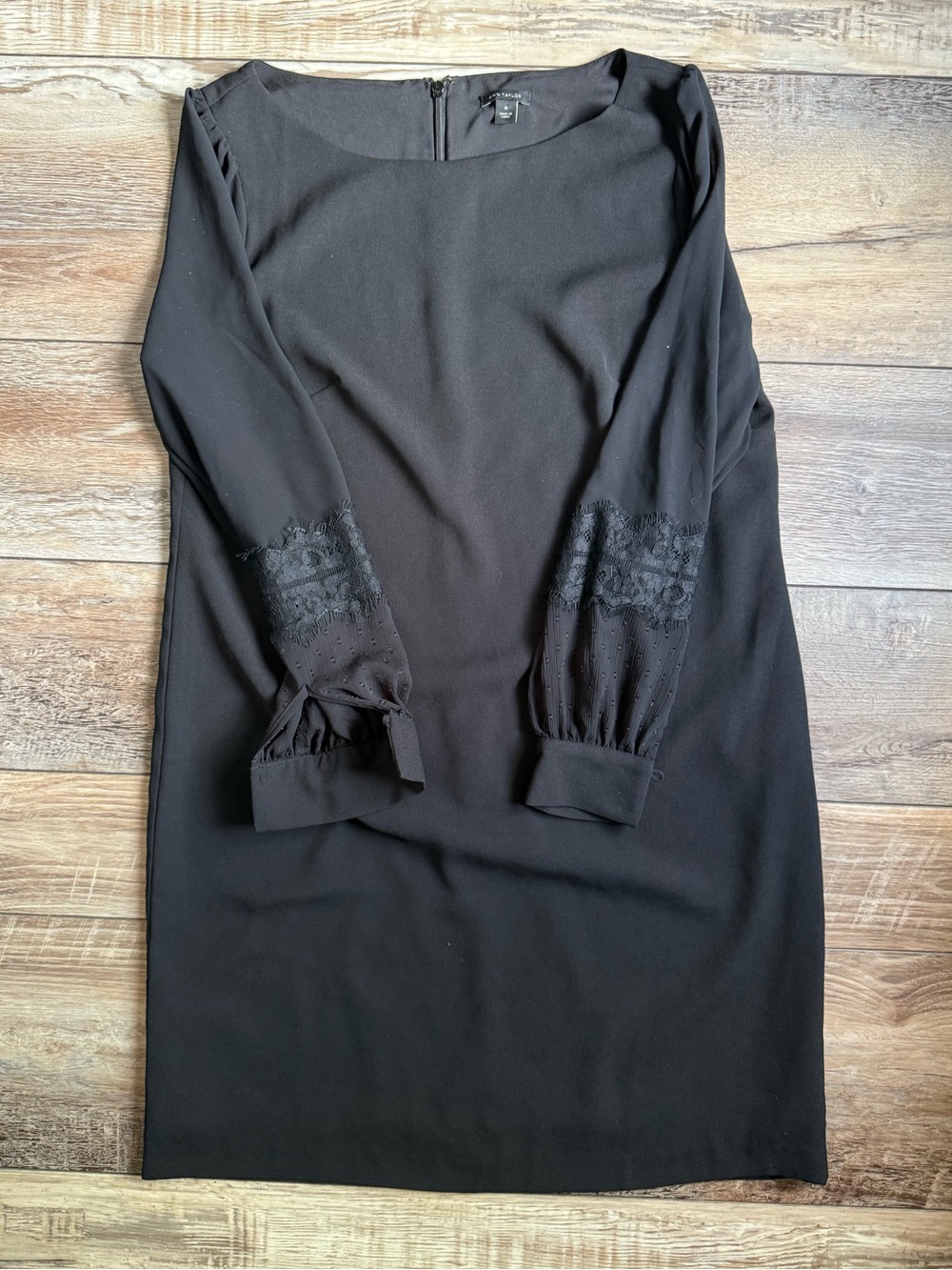 Ann Taylor Black Long-Sleeve Shift Dress with Lace Sleeve Detail